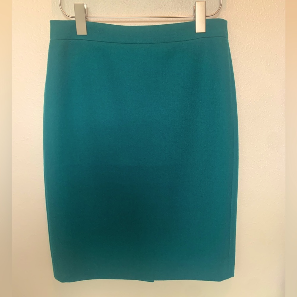 Emerald green J crew wool No 2 pencil skirt.